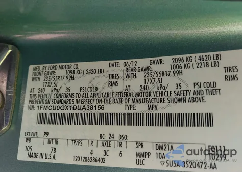 2013 Ford Escape Se from USA, damaged, VIN 1FMCU0GX1DUA38156